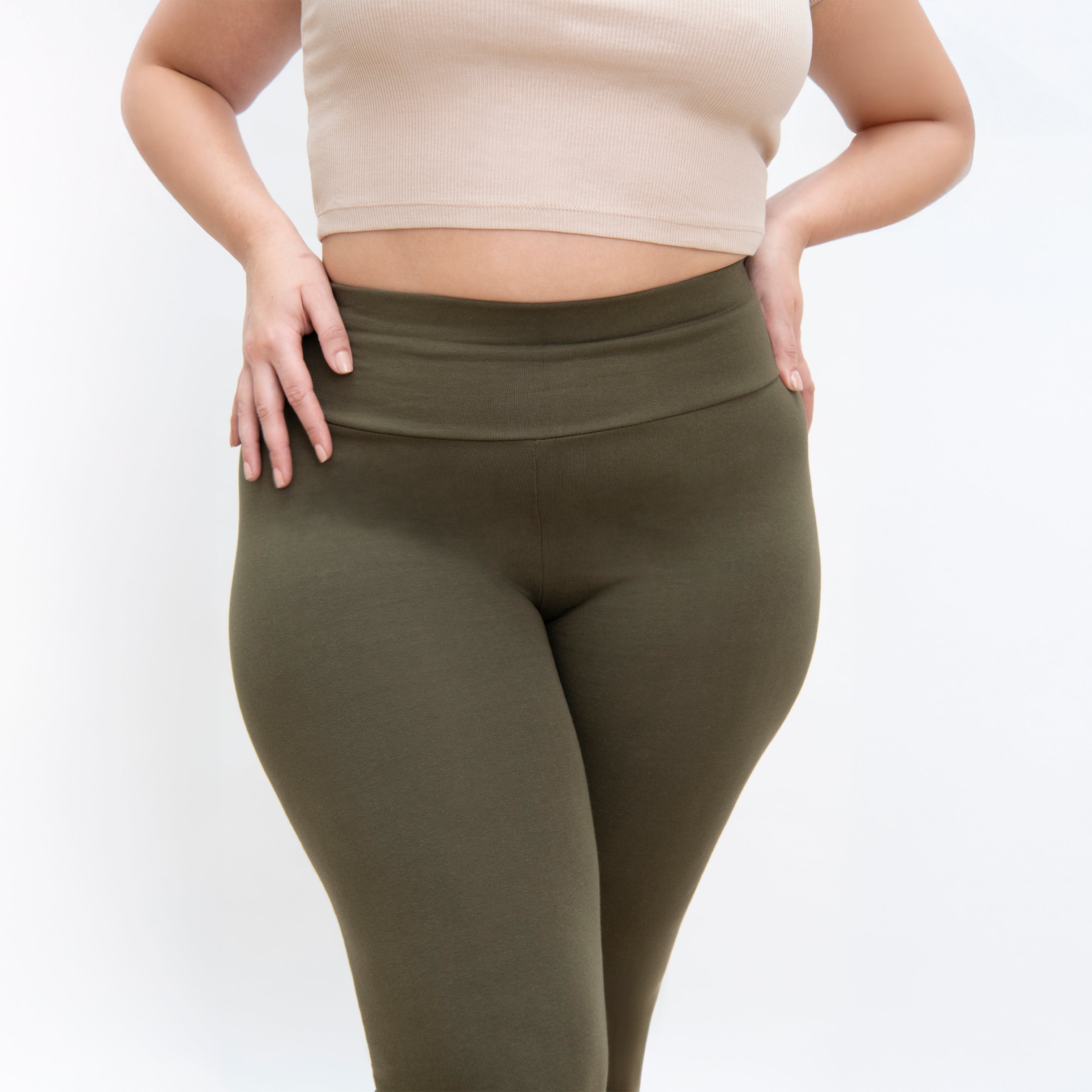 Plus Size Khaki Green Classic High Waisted Leggings LOVALL
