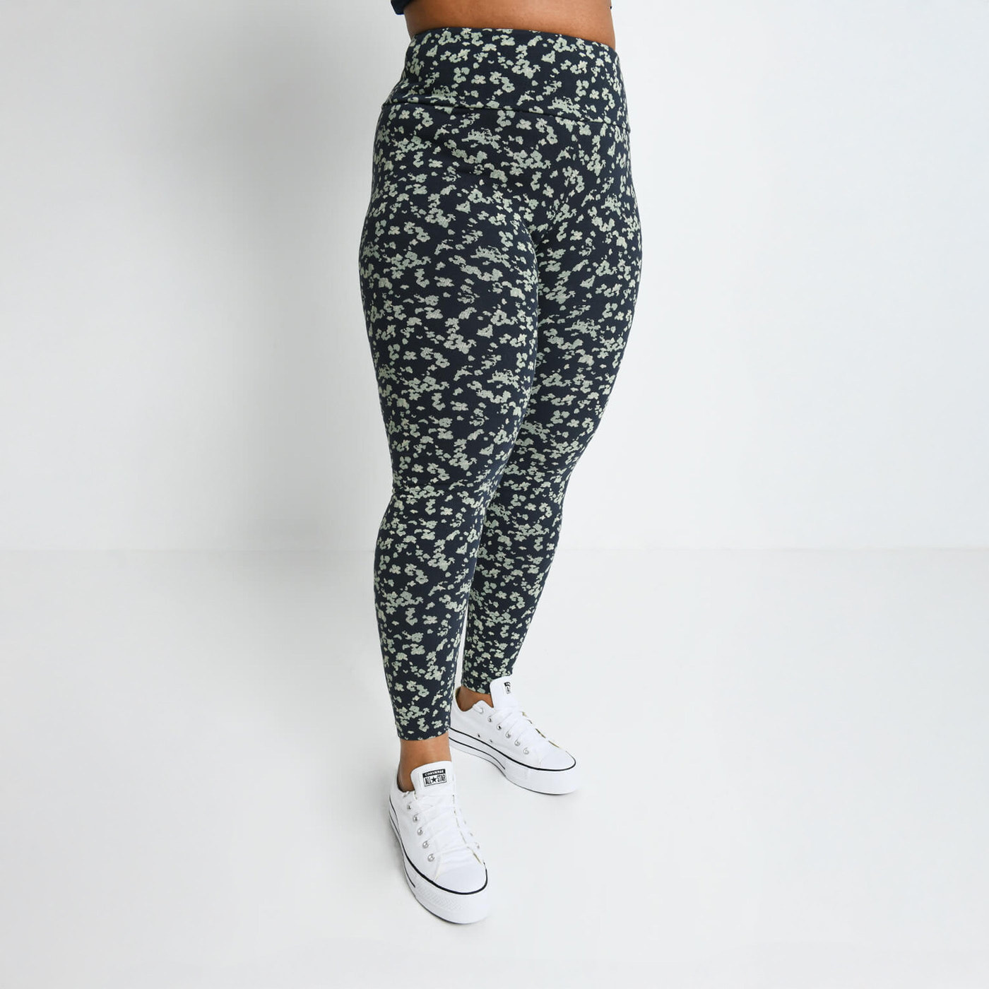 Curve Everyday High Waisted Leggings - Navy/Green Floral