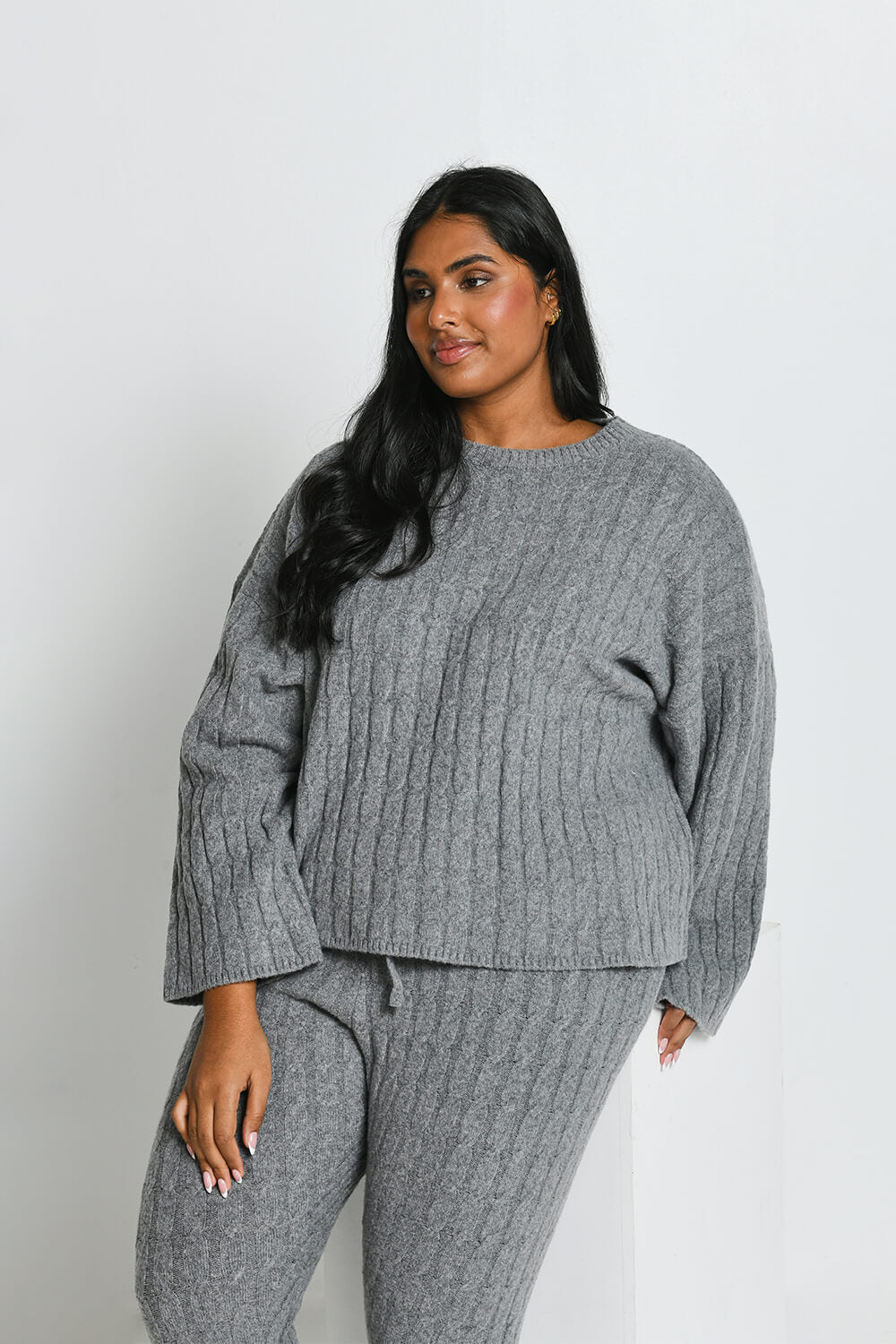 Plus Size Grey Cable Knit Set LOVALL