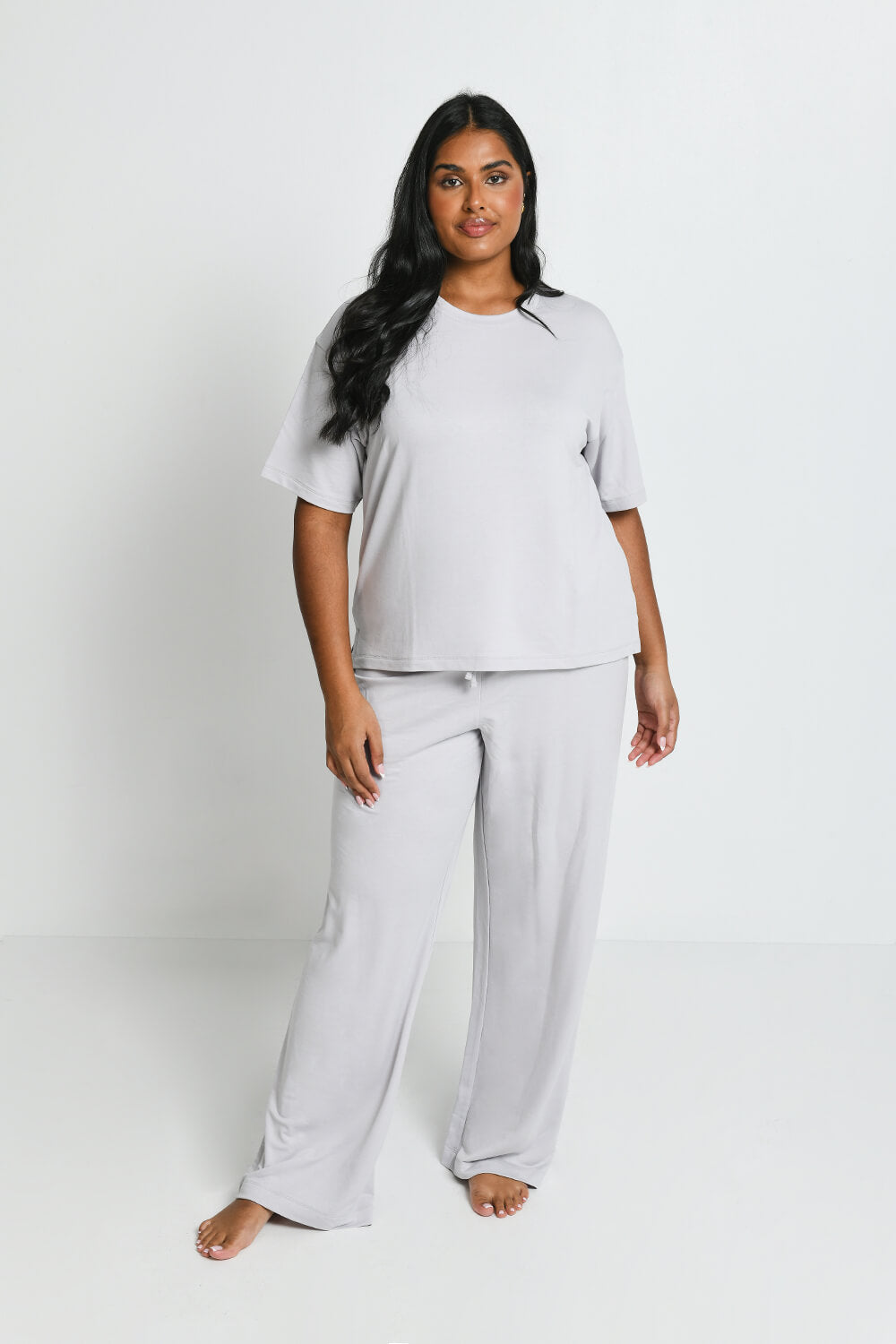 Plus Size Grey Soft Touch Wide Leg Lounge Set LOVALL