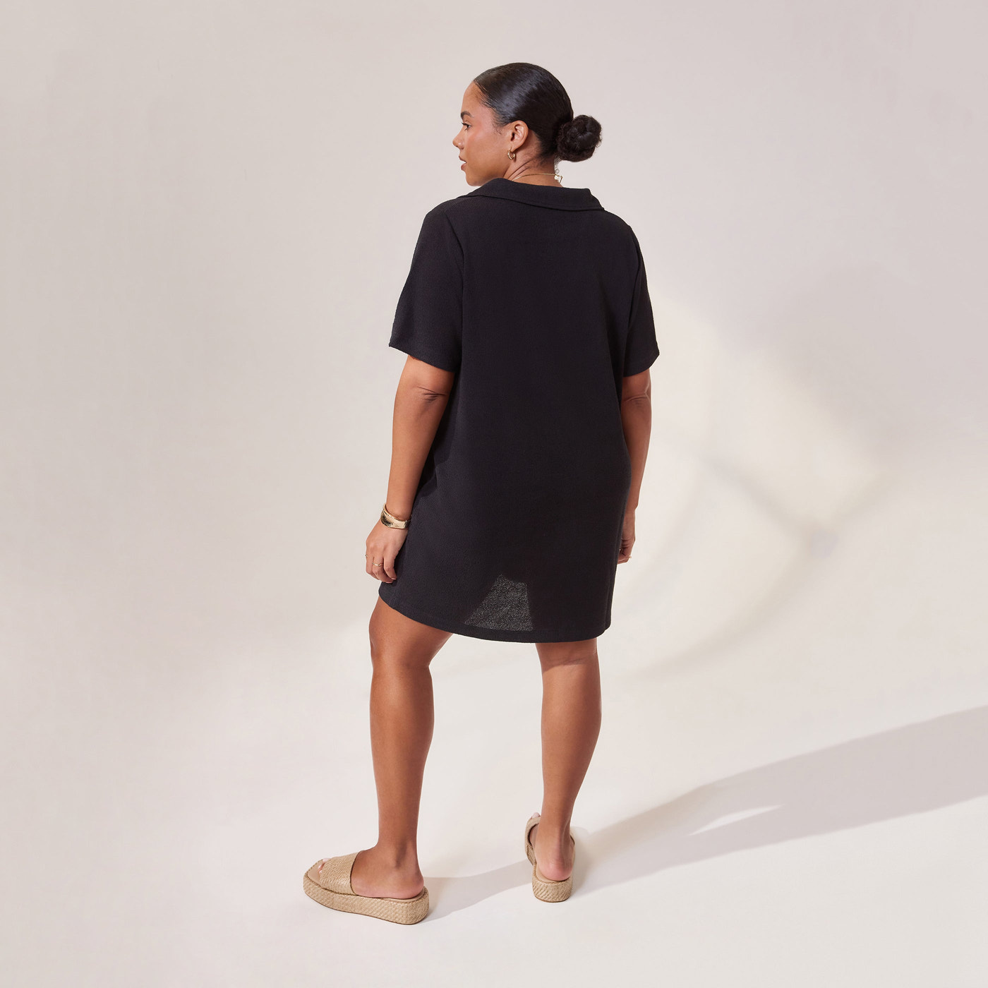 Curve Lightweight Collared Knit Dress - Black