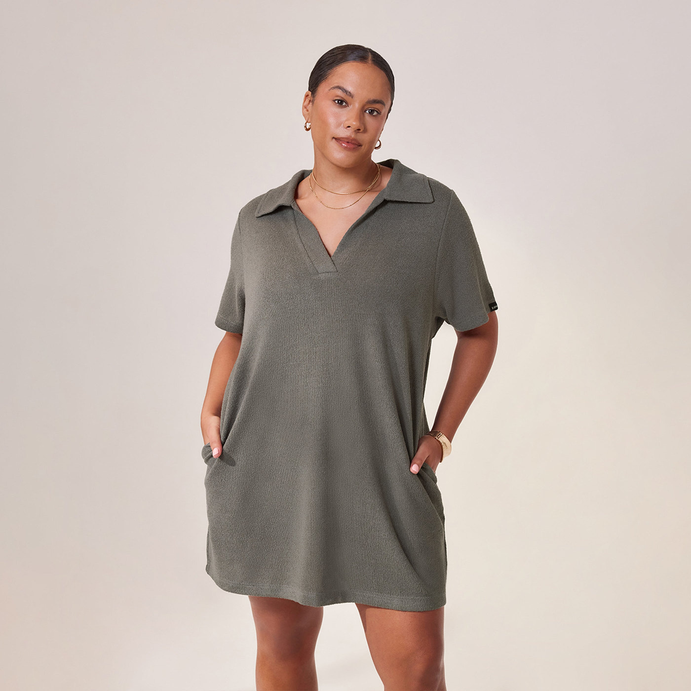 Curve Lightweight Collared Knit Dress - Slate Green
