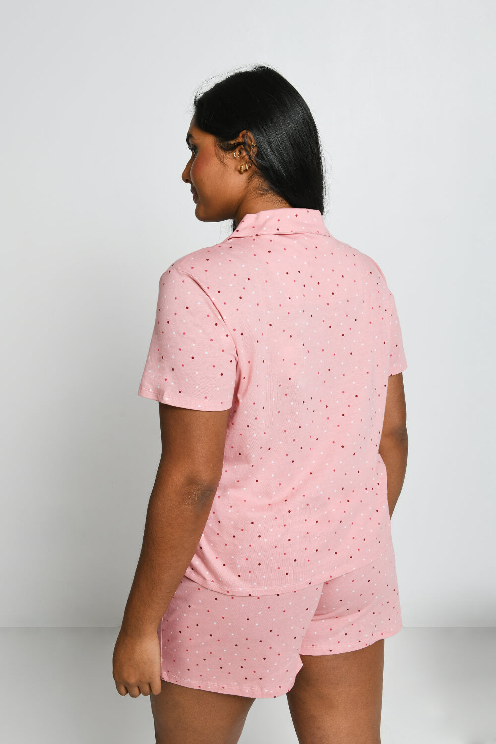 Anjue Women’s Loungewear Set – Soft Cotton Pajama Short Set With Button-Down Top (Pink, XL)