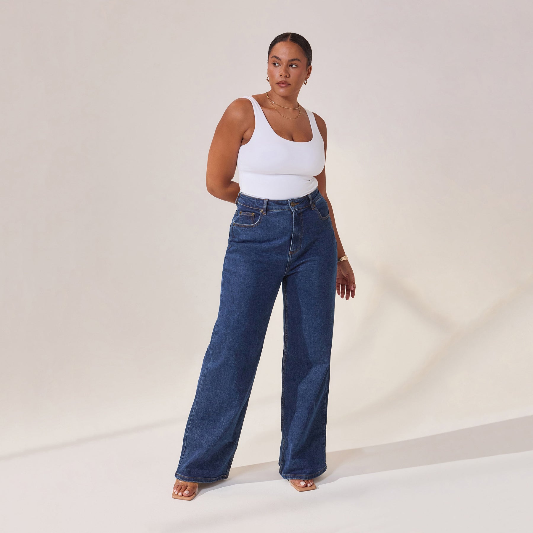 Curve Wide Leg Jeans - Dark Blue