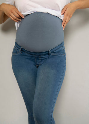 Mid Blue Full Length Maternity Jeggings