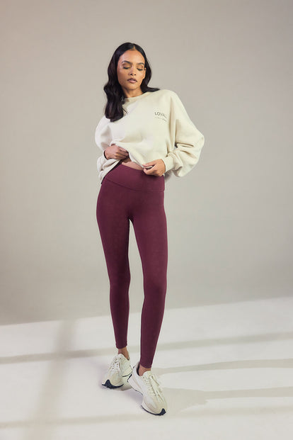 Everyday High Waisted Leggings - Burgundy Animal Print