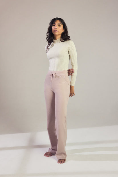 Ribbed Wide Leg Trousers - Pink