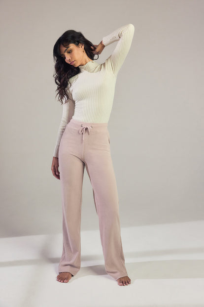 Ribbed Wide Leg Trousers - Pink