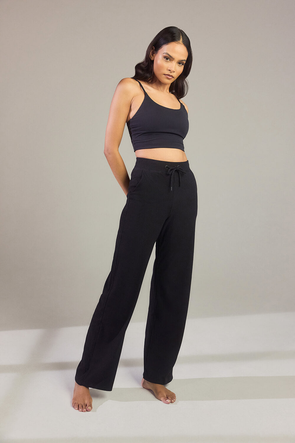 Black Ribbed Wide Leg Trousers LOVALL1