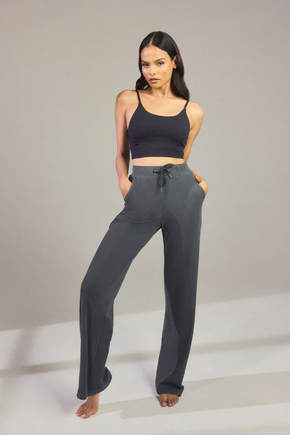 Ribbed Wide Leg Trousers - Grey