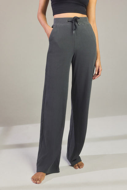 Ribbed Wide Leg Trousers - Grey