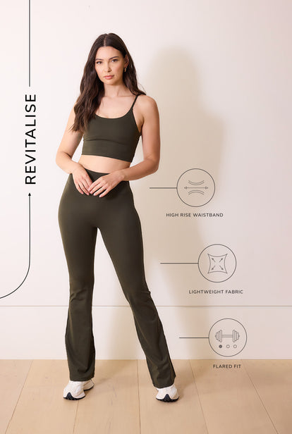 24/7 Revitalise Flare Leggings - Deep Olive