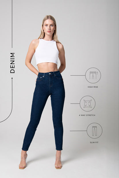 Slim-fit mom jeans in blue stretch denim