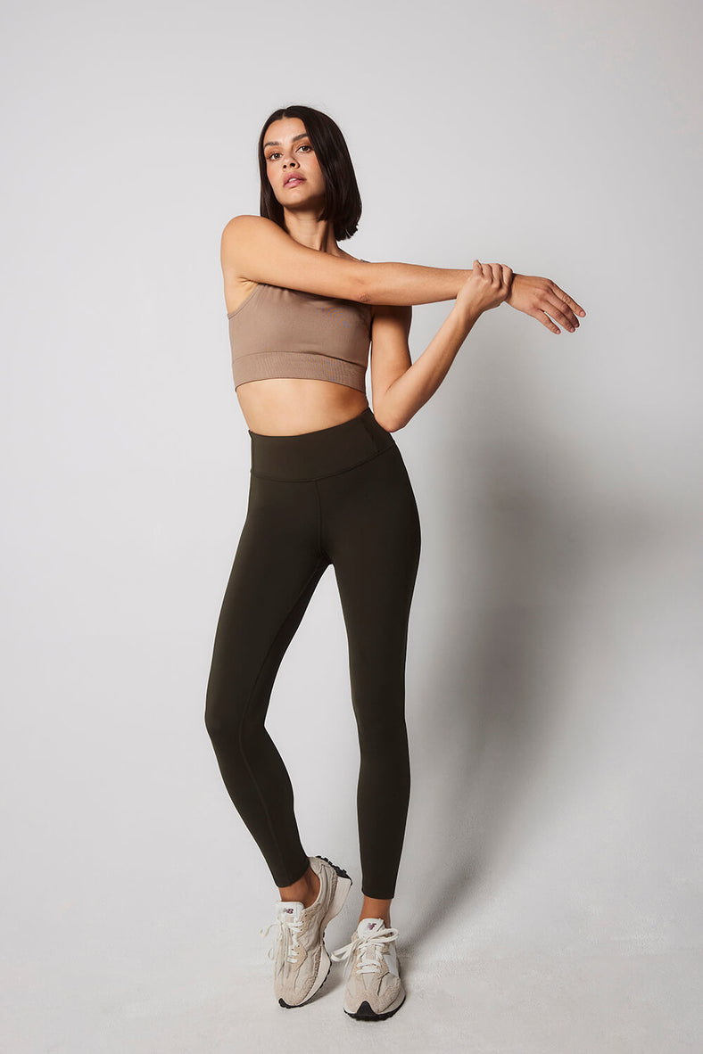 Focus 7/8 High Waisted Sports Leggings--Olive Green