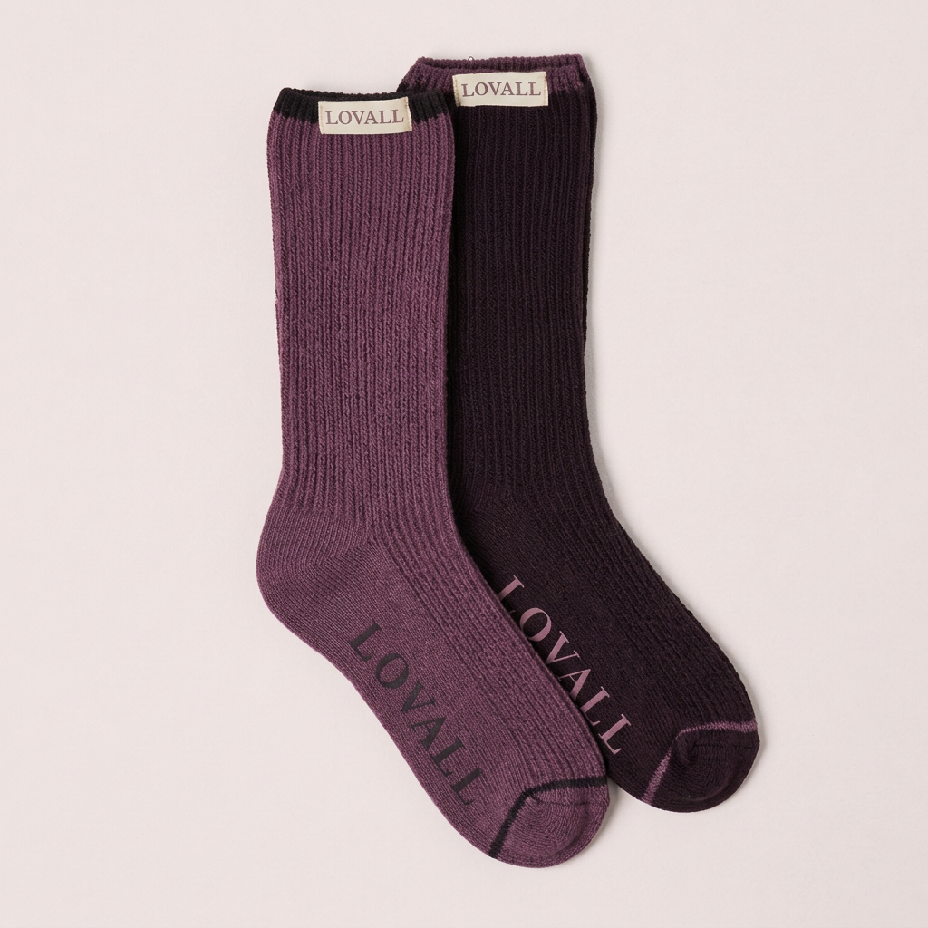 Knitted Rib Socks 2 Pack - Wine/Mauve