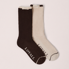 Knitted Rib Socks 2 Pack - Black Coffee/Beige