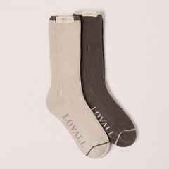 Knitted Rib Socks 2 Pack - Beige/Mocha