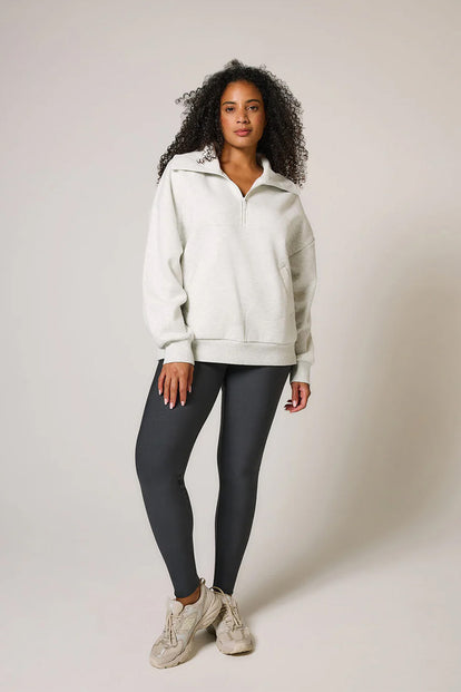 ALL SZN Organic Oversized 1/4 Zip Sweatshirt - Light Grey Marl