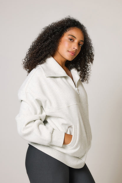 ALL SZN Organic Oversized 1/4 Zip Sweatshirt - Light Grey Marl