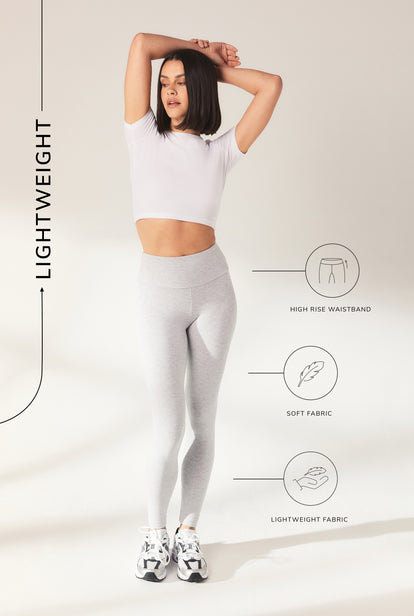 Curve Lightweight Everyday High Waisted Leggings - Light Grey Marl