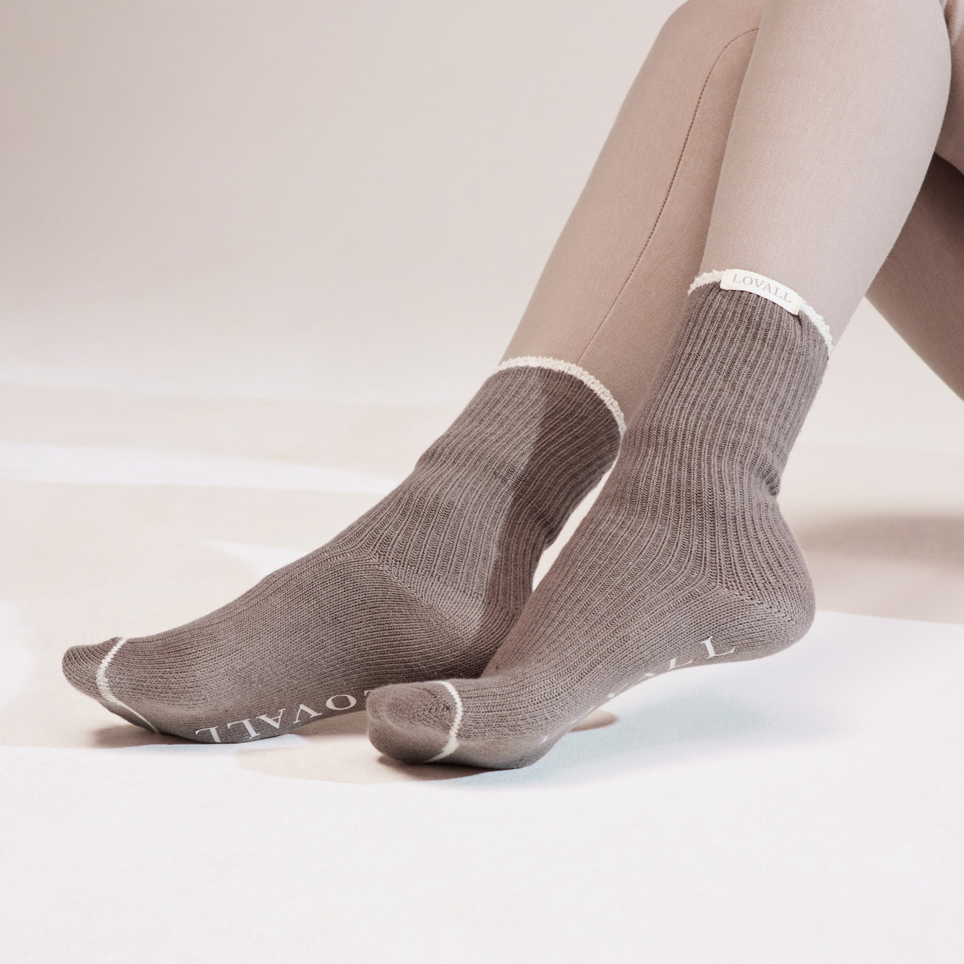 Knitted Rib Socks 2 Pack - Beige/Mocha