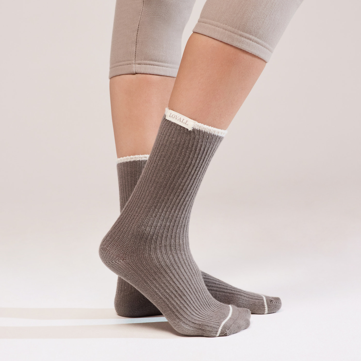 Knitted Rib Socks 2 Pack - Beige/Mocha