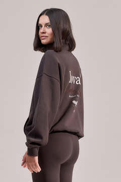 Organic Funnel Neck Zip Through - Black Coffee