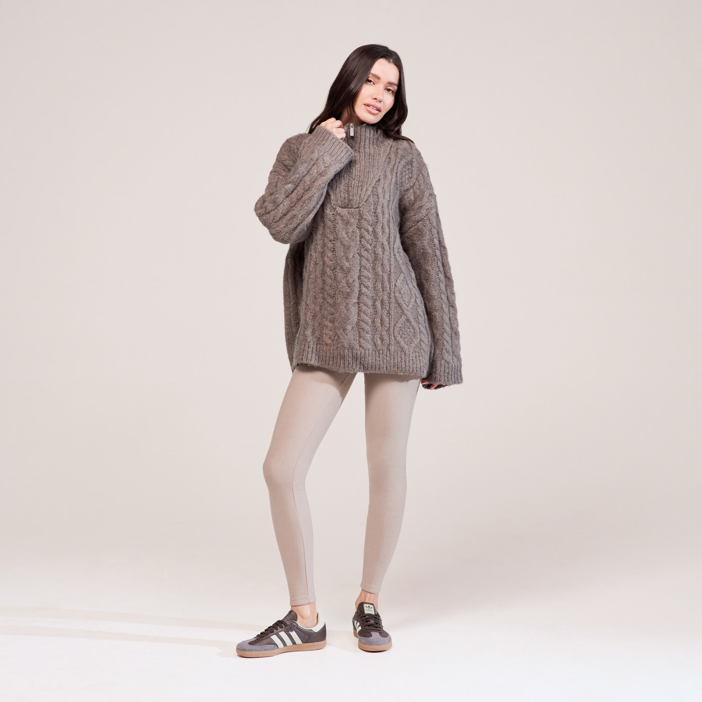 Cable Knit 1/4 Zip Jumper - Mocha