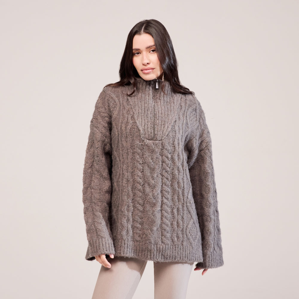 Cable Knit 1/4 Zip Jumper - Mocha