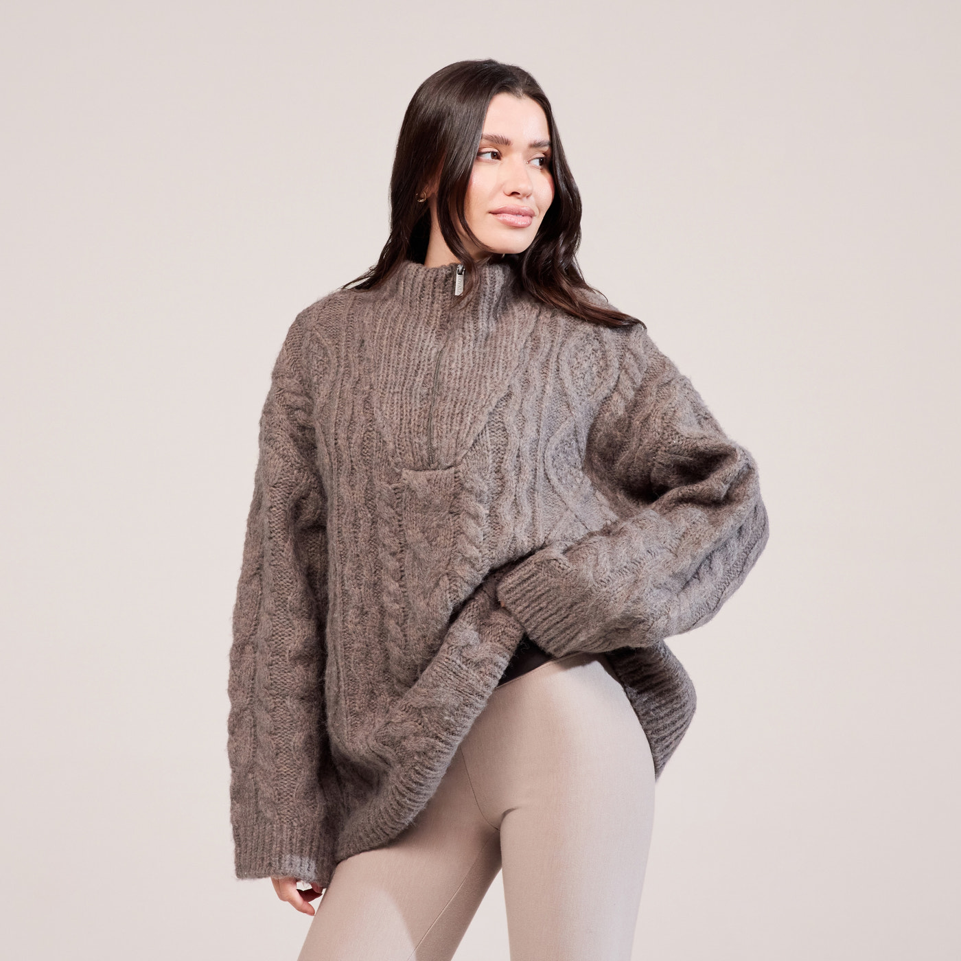 Cable Knit 1/4 Zip Jumper - Mocha