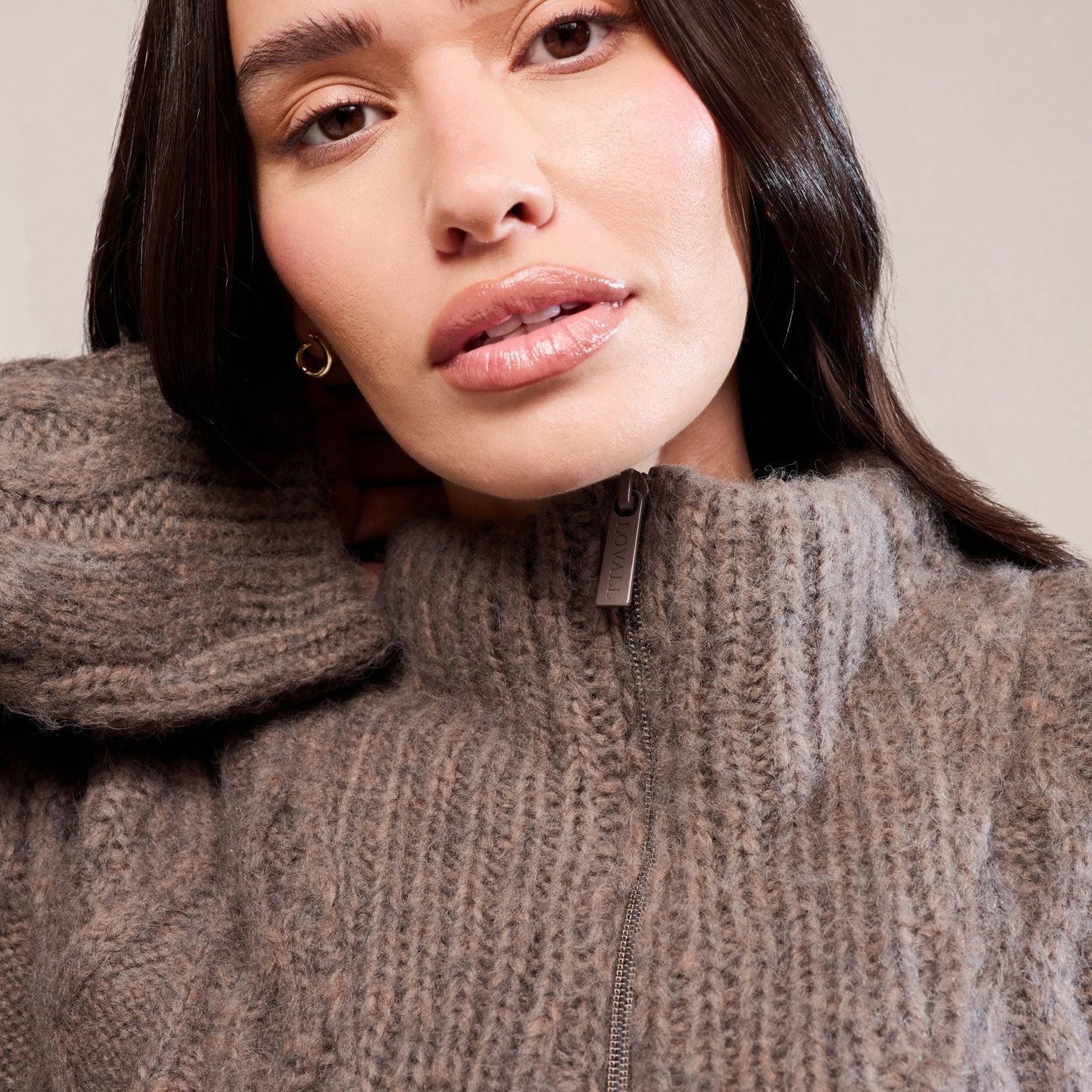 Cable Knit 1/4 Zip Jumper - Mocha