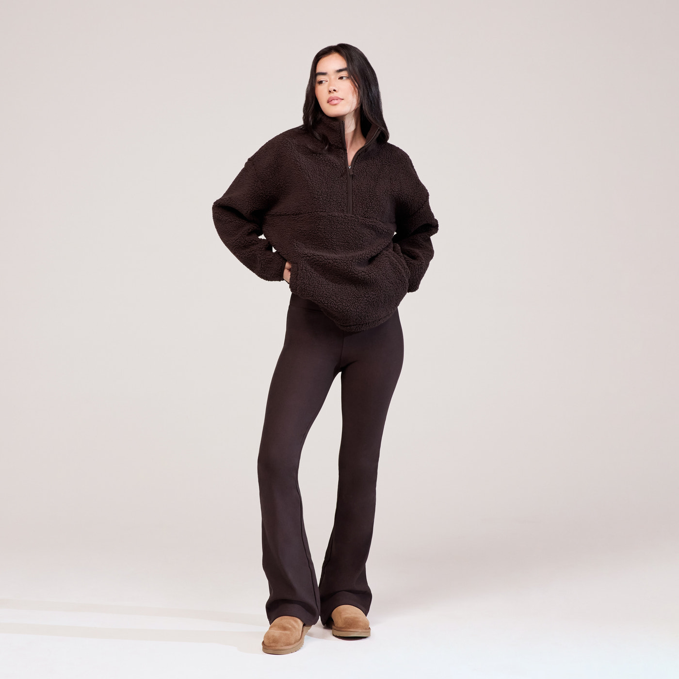 Borg 1/4 Zip Fleece - Espresso Brown