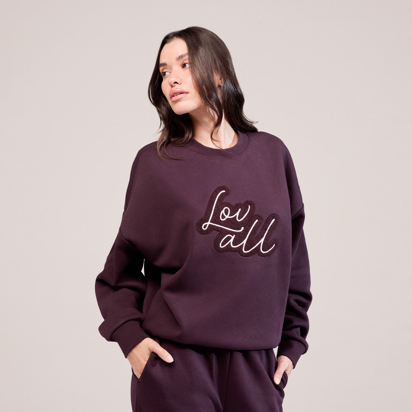 Organic Oversized Sweatshirt Lovall Script - Wine