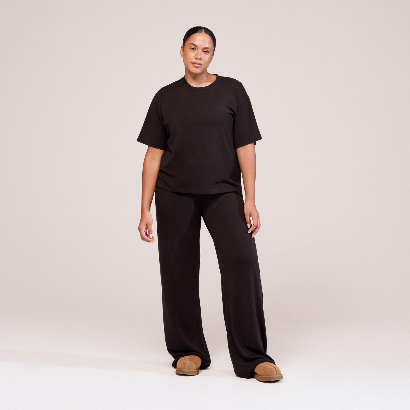 Curve Soft Touch Wide Leg Lounge Set - Black Coffee