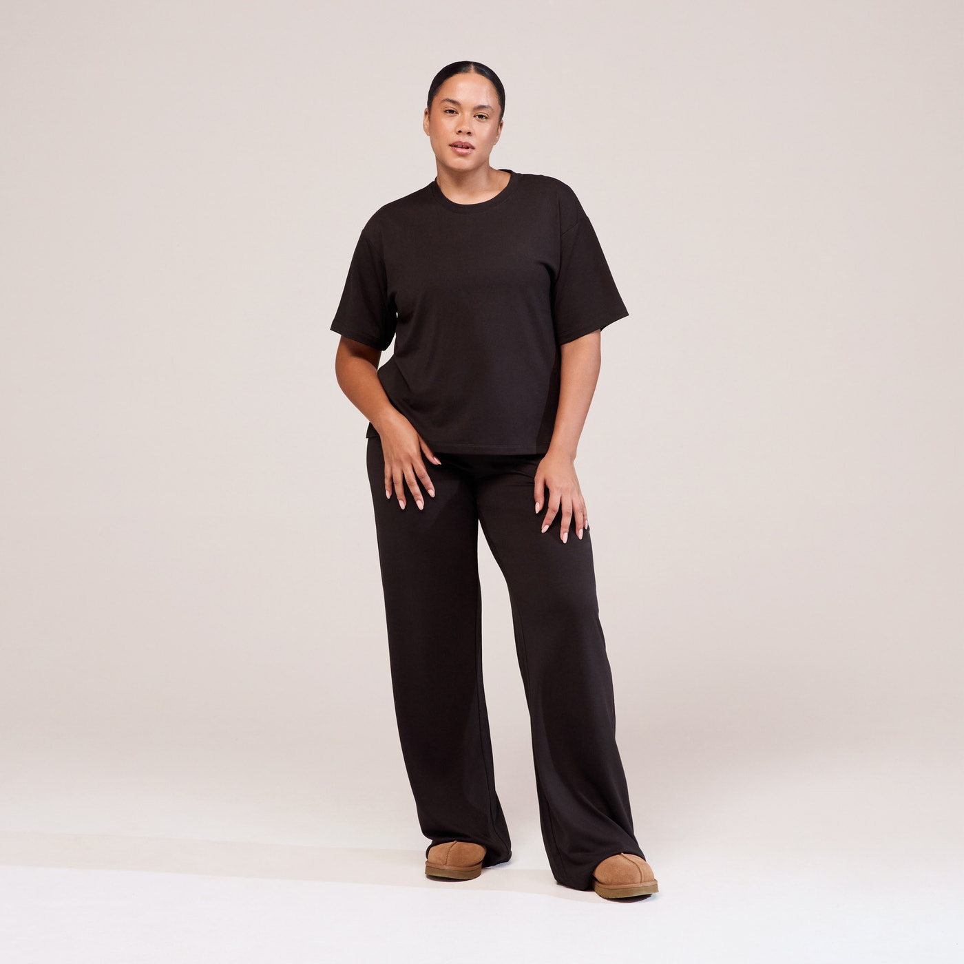 Curve Soft Touch Wide Leg Lounge Set - Black Coffee