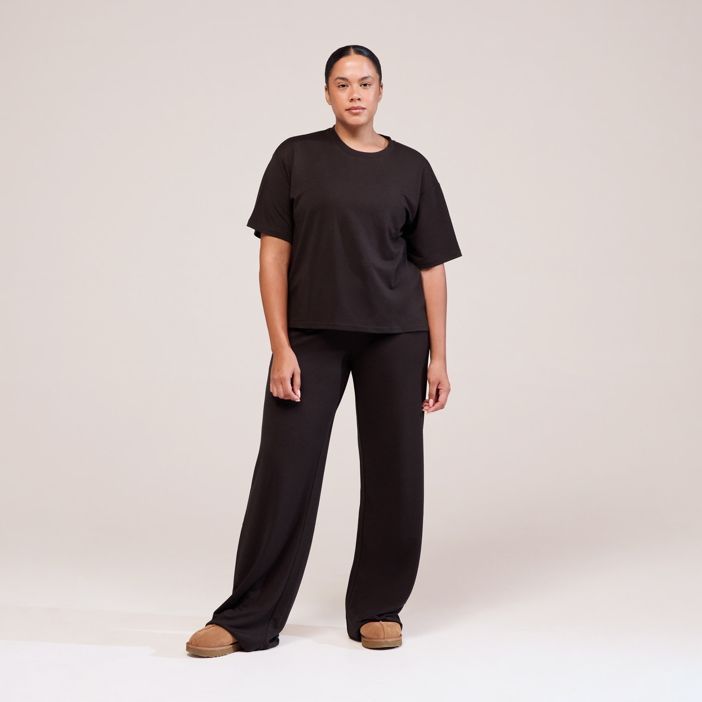 Curve Soft Touch Wide Leg Lounge Set - Black Coffee