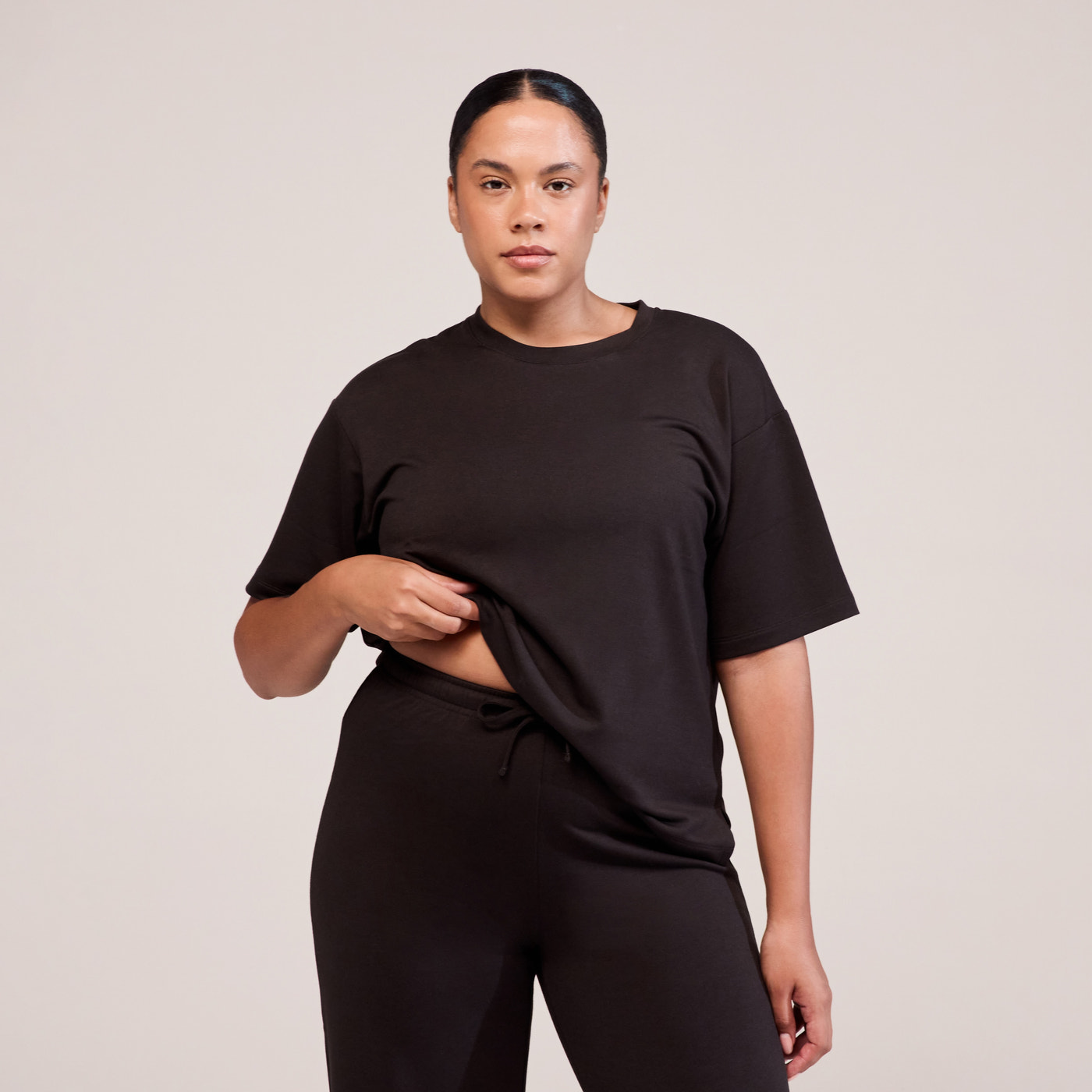 Curve Soft Touch Wide Leg Lounge Set - Black Coffee