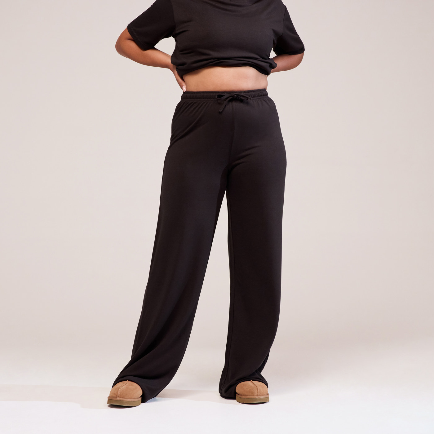 Curve Soft Touch Wide Leg Lounge Set - Black Coffee