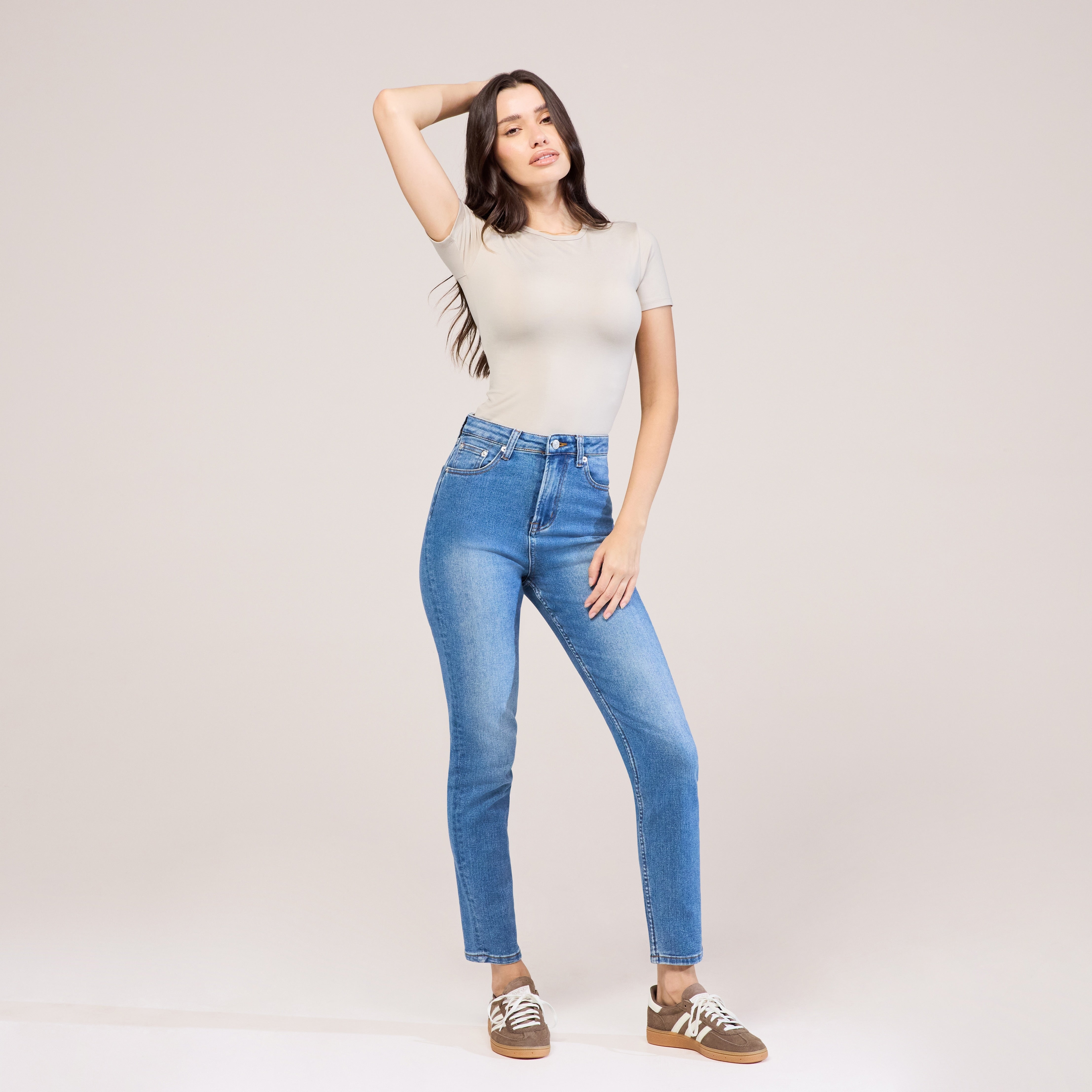 Mid Blue Slim Fit Mom Jeans LOVALL