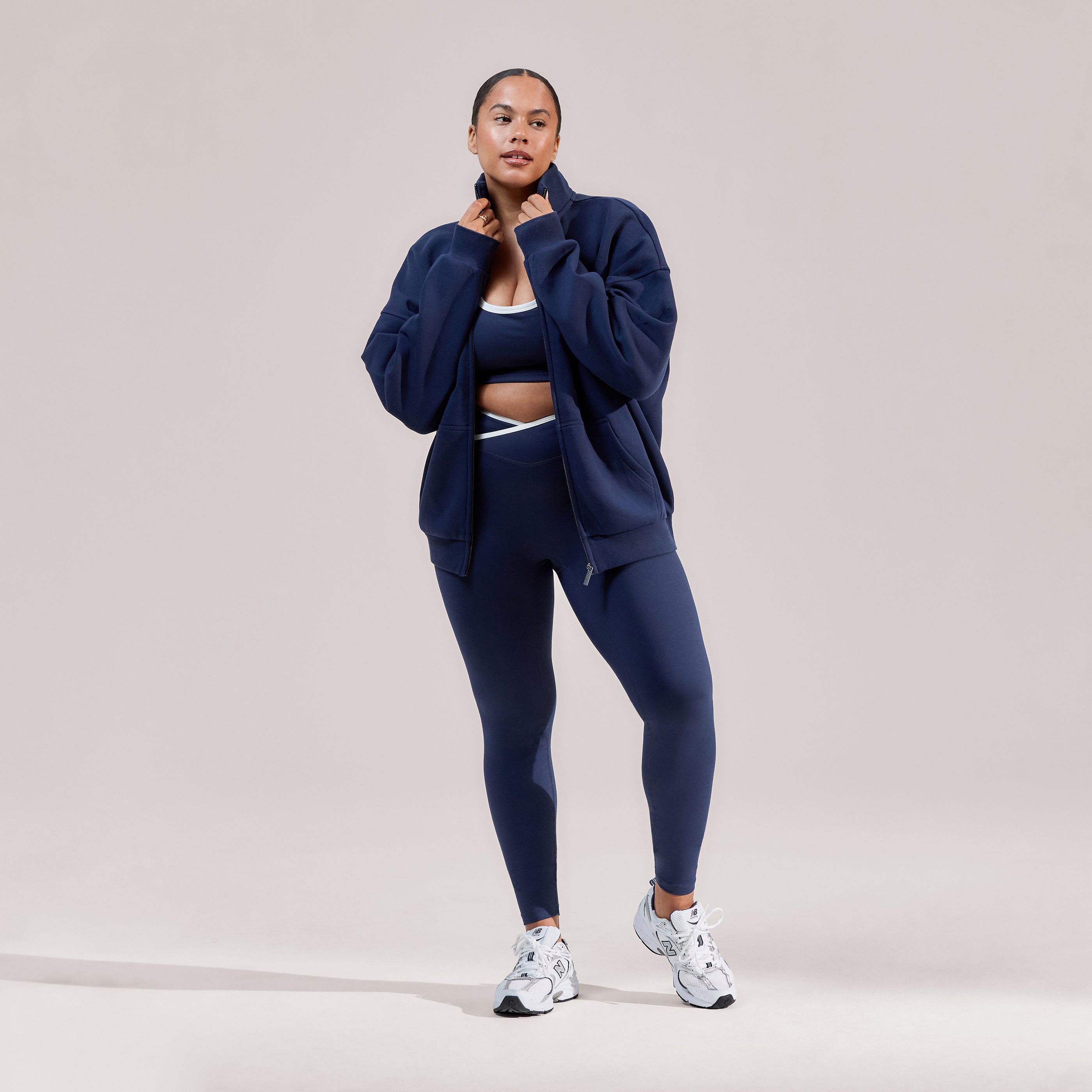 Organic Funnel Neck Zip Through - Navy