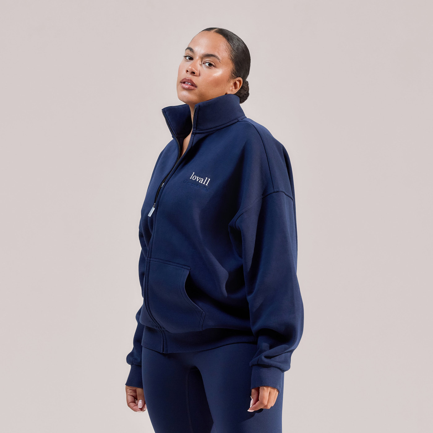 Organic Funnel Neck Zip Through - Navy