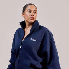 Organic Funnel Neck Zip Through - Navy