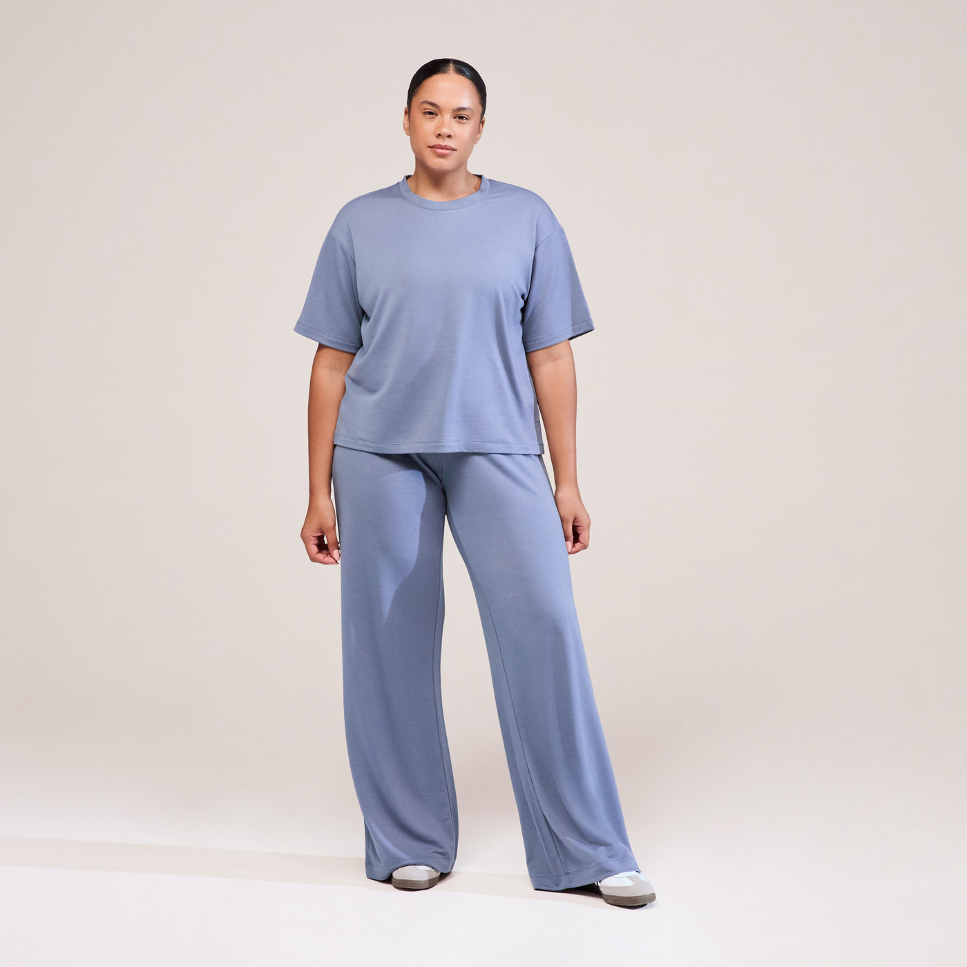 Curve Soft Touch Wide Leg Lounge Set - Ice Blue