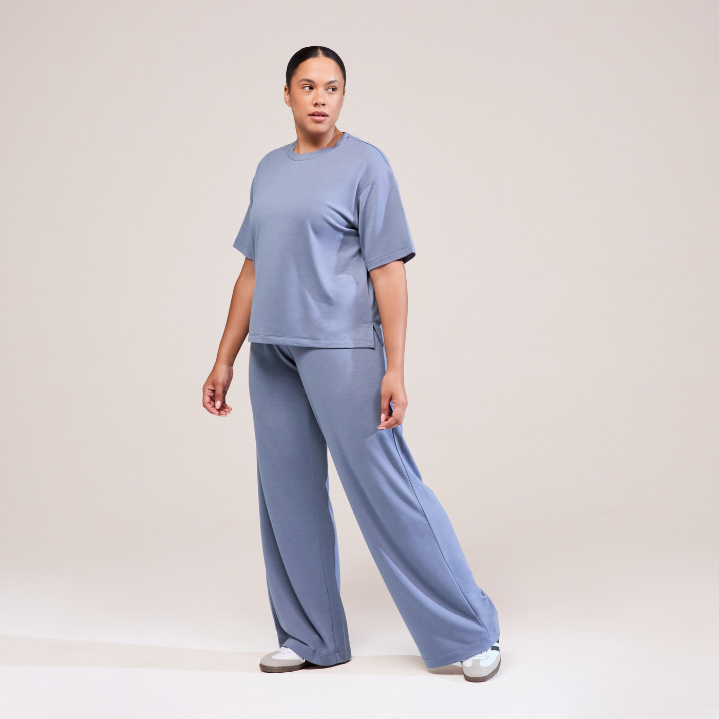 Curve Soft Touch Wide Leg Lounge Set - Ice Blue