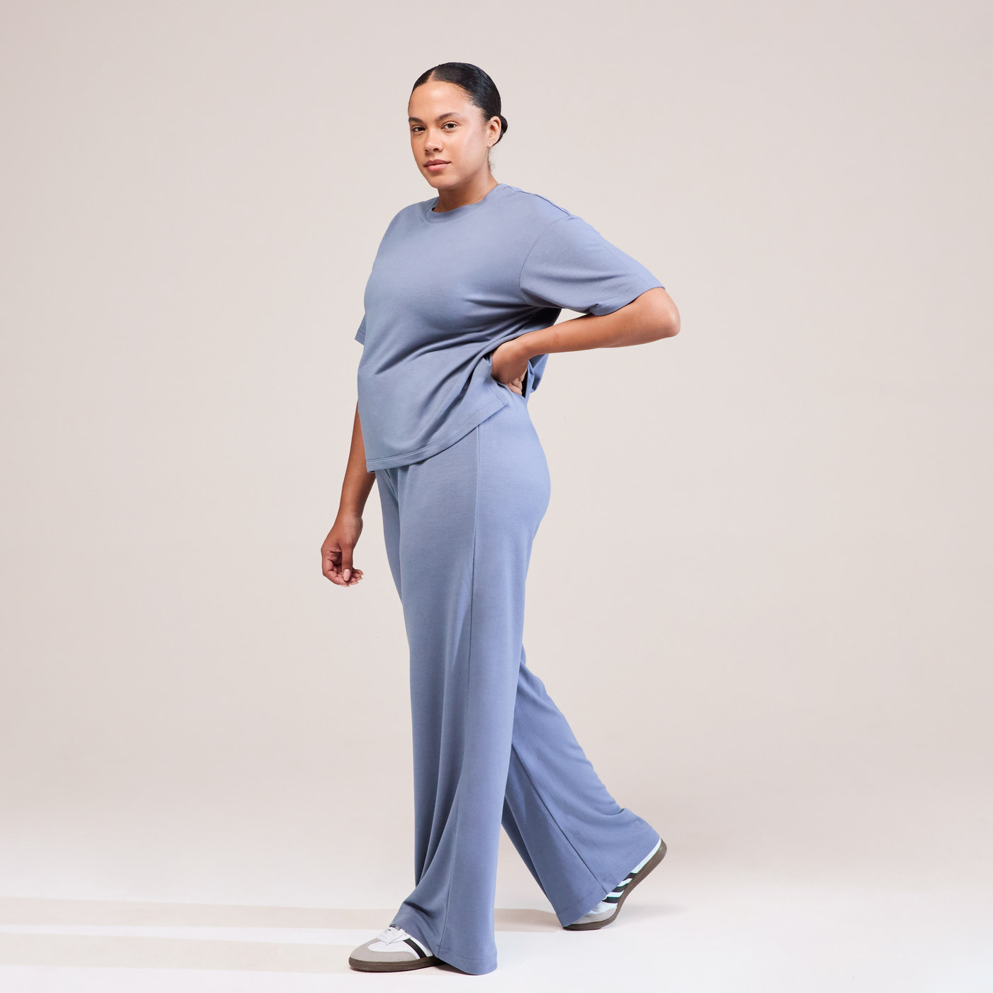 Curve Soft Touch Wide Leg Lounge Set - Ice Blue