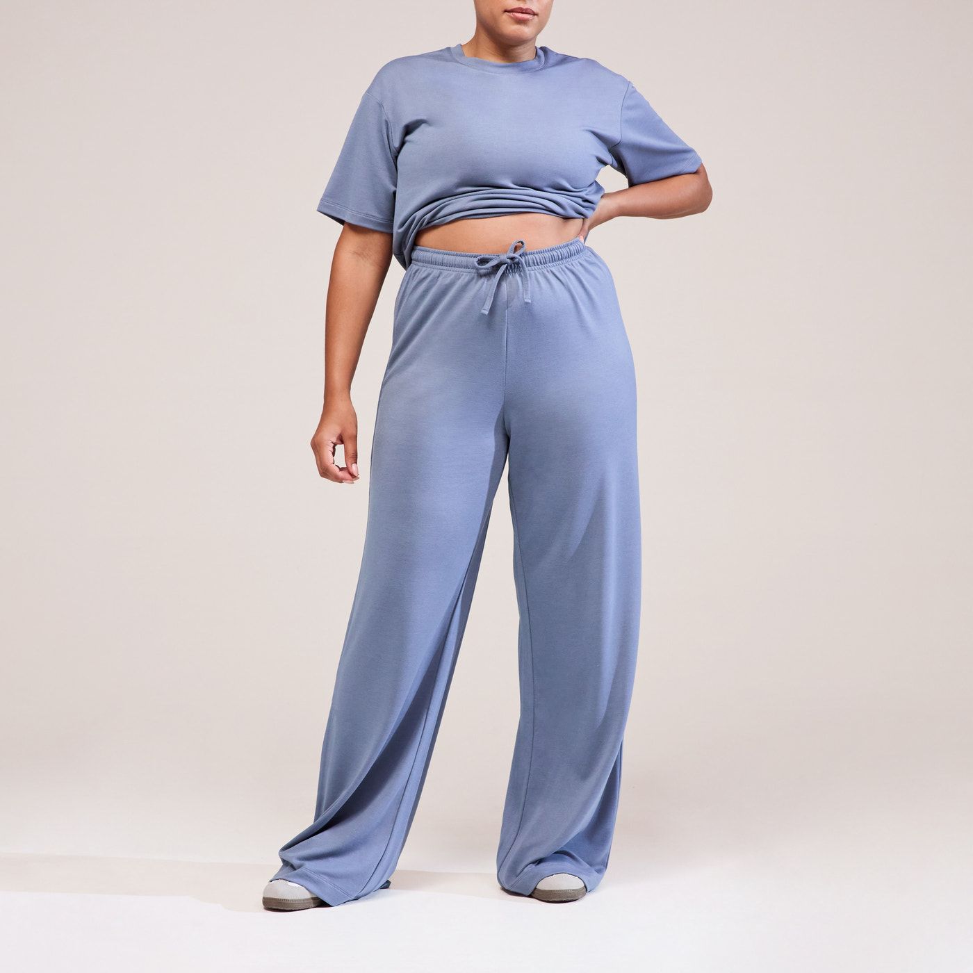 Curve Soft Touch Wide Leg Lounge Set - Ice Blue
