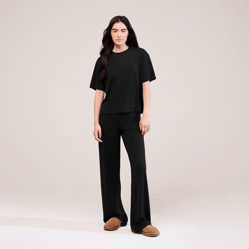 Soft Touch Wide Leg Lounge Set - Black