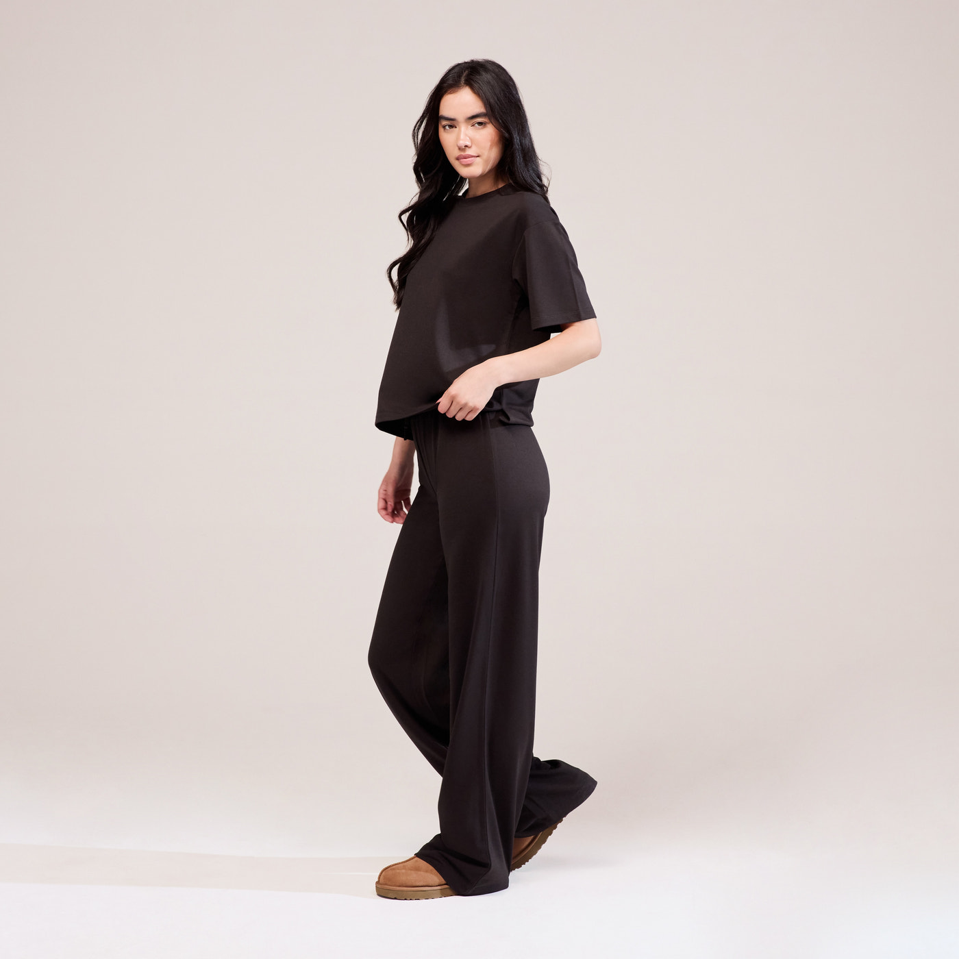 Soft Touch Wide Leg Lounge Set - Black Coffee