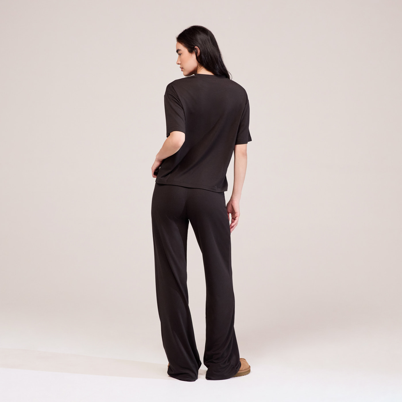 Soft Touch Wide Leg Lounge Set - Black Coffee