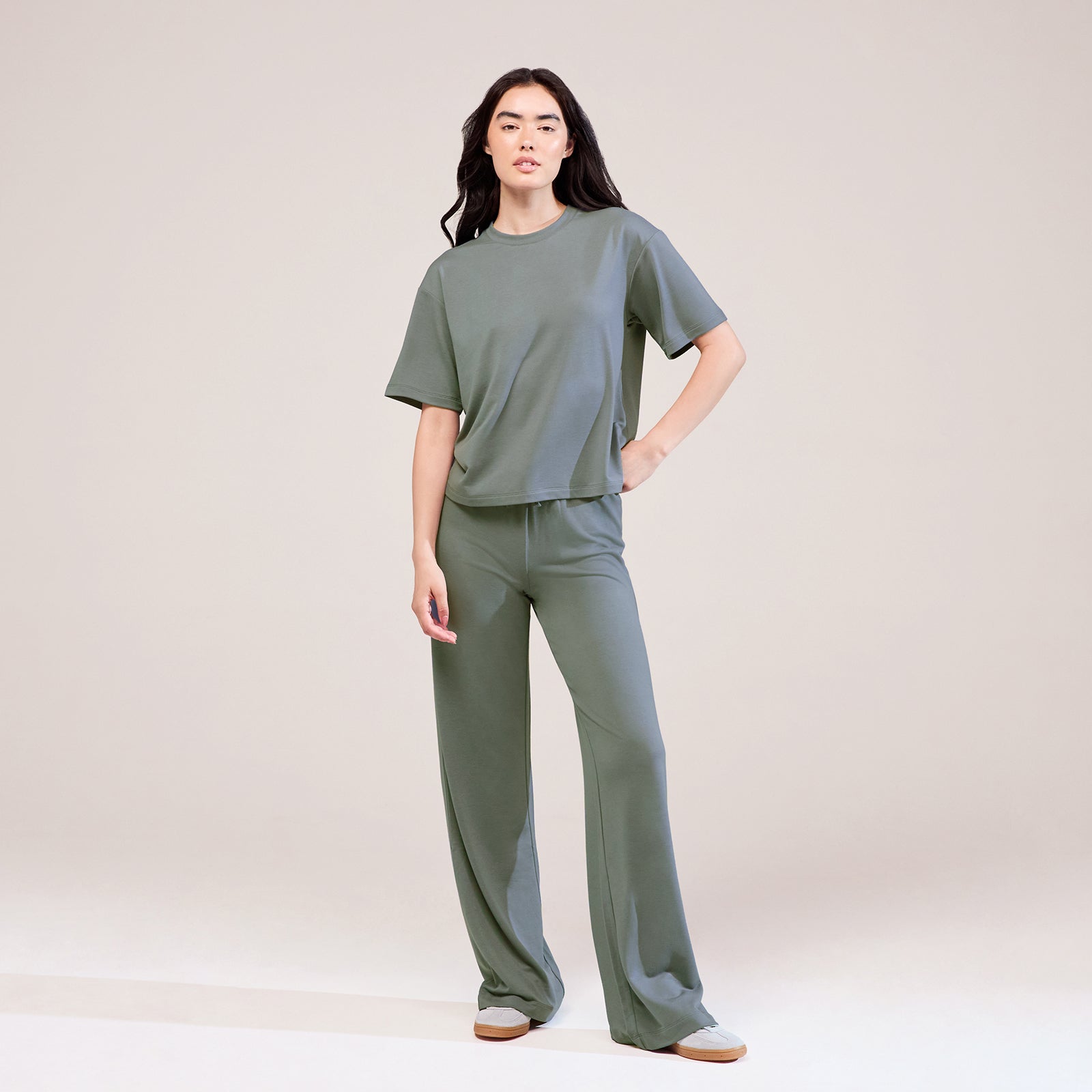 Soft Touch Wide Leg Lounge Set Sage Green